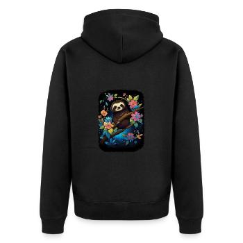 Faultier Niedliches Tier Floraler Nachthimmel - Unisex Premium Bio Zip Hoodie - Schwarz - Hinten - Nico (187cm)