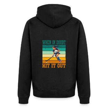 Frauen Feldhockey When In Doubt Hit It Out - Unisex Premium Bio Zip Hoodie - Schwarz - Hinten - Nico (187cm)