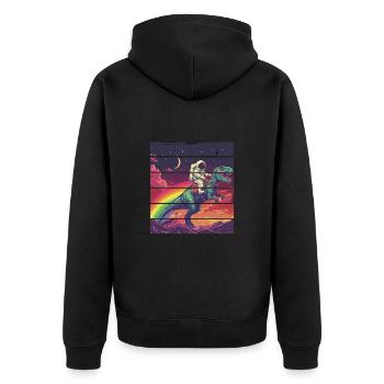 Astronaut reitet T-Rex Dinosaurier - Unisex Premium Bio Zip Hoodie - Schwarz - Hinten - Nico (187cm)