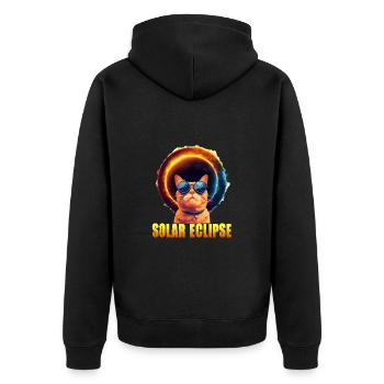 Sonnenfinsternis Katze - Unisex Premium Bio Zip Hoodie - Schwarz - Hinten - Nico (187cm)