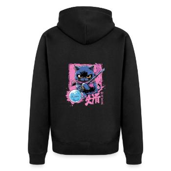 Japanische Katze Samurai Style für Katzen Fans - Unisex Premium Bio Zip Hoodie - Schwarz - Hinten - Nico (187cm)