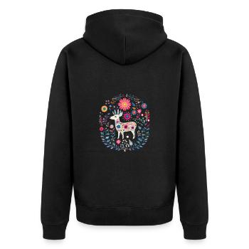 Reh Waldlandschaft Farn Hirsch für Naturfreunde - Unisex Premium Bio Zip Hoodie - Schwarz - Hinten - Nico (187cm)