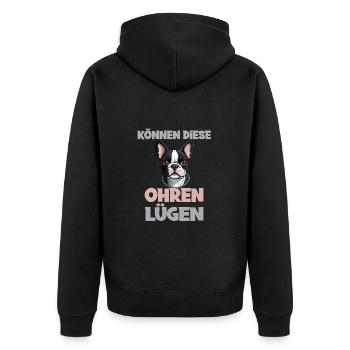 Können Diese Ohren Lügen? - Unisex Premium Bio Zip Hoodie - Schwarz - Hinten - Nico (187cm)