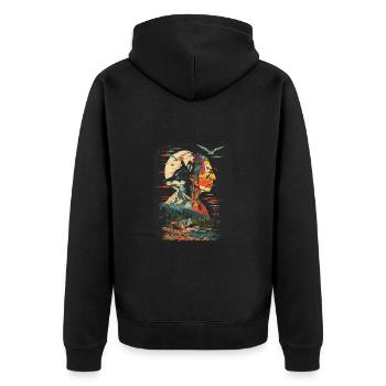 Vintage Wolf Indianer Natur Wildnis - Unisex Premium Bio Zip Hoodie - Schwarz - Hinten - Nico (187cm)