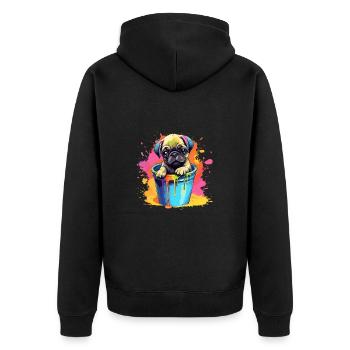 Mops Niedlicher Hund Farbeimer - Unisex Premium Bio Zip Hoodie - Schwarz - Hinten - Nico (187cm)