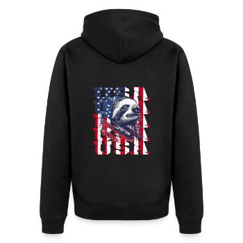 Patriotisches Faultier Amerikanische Flagge Tier - Unisex Premium Bio Zip Hoodie - Schwarz - Hinten - Nico (187cm)
