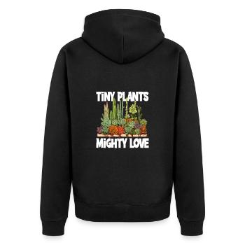 Tiny Plants Mighty Love für Gärtner und - Unisex Premium Bio Zip Hoodie - Schwarz - Hinten - Nico (187cm)