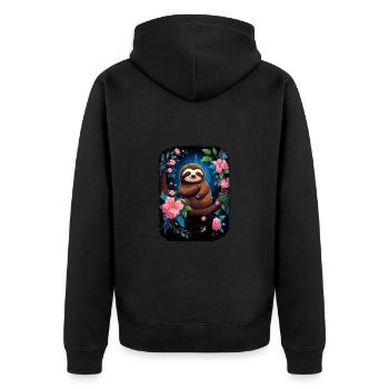 Faultier Niedliches Tier Floraler Nachthimmel - Unisex Premium Bio Zip Hoodie - Schwarz - Hinten - Nico (187cm)