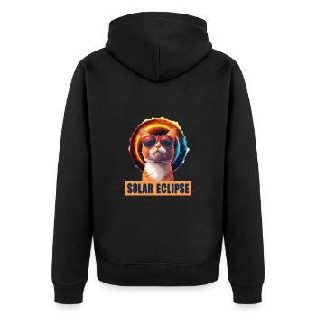 Sonnenfinsternis Katze - Unisex Premium Bio Zip Hoodie - Schwarz - Hinten - Nico (187cm)