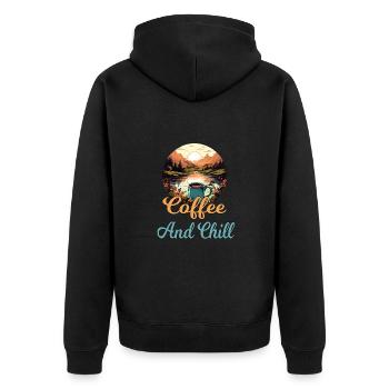 Kaffee und Chill Vintage Berg Natur-Szene - Unisex Premium Bio Zip Hoodie - Schwarz - Hinten - Nico (187cm)