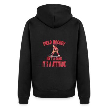Frauen Feldhockey Einstellung Sportlich Spielerin - Unisex Premium Bio Zip Hoodie - Schwarz - Hinten - Nico (187cm)