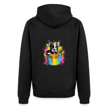 Boston Terrier Niedlicher Hund Farbeimer - Unisex Premium Bio Zip Hoodie - Schwarz - Hinten - Nico (187cm)