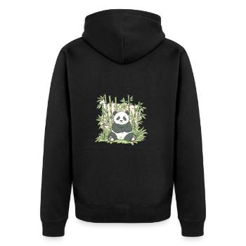 Niedlicher Panda Bambus Wald Tier Tierwelt - Unisex Premium Bio Zip Hoodie - Schwarz - Hinten - Nico (187cm)