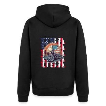 Vintage American Flag Motorrad Patriotisch - Unisex Premium Bio Zip Hoodie - Schwarz - Hinten - Nico (187cm)