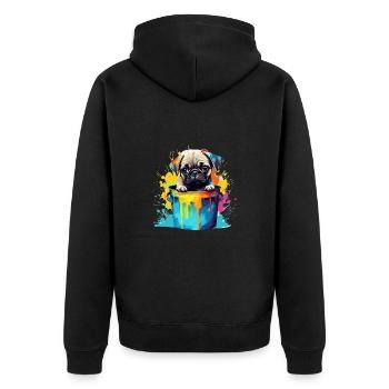 Mops Niedlicher Hund Farbeimer - Unisex Premium Bio Zip Hoodie - Schwarz - Hinten - Nico (187cm)