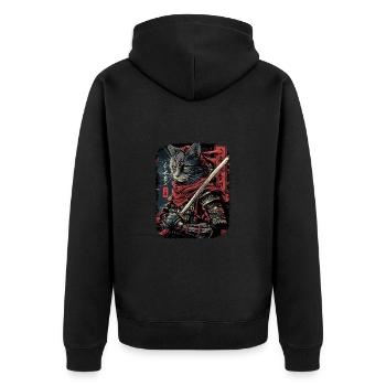 Japanische Katze Samurai Style für Katzen Fans - Unisex Premium Bio Zip Hoodie - Schwarz - Hinten - Nico (187cm)