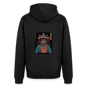 Japanische Katze Samurai Style für Katzen Fans - Unisex Premium Bio Zip Hoodie - Schwarz - Hinten - Nico (187cm)