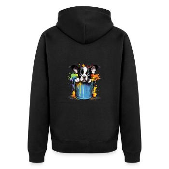 Boston Terrier Niedlicher Hund Farbeimer - Unisex Premium Bio Zip Hoodie - Schwarz - Hinten - Nico (187cm)