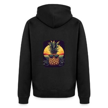 Lustige Ananas mit Sonnenbrille Frucht Tropisch - Unisex Premium Bio Zip Hoodie - Schwarz - Hinten - Nico (187cm)