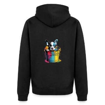 Boston Terrier Niedlicher Hund Farbeimer - Unisex Premium Bio Zip Hoodie - Schwarz - Hinten - Nico (187cm)