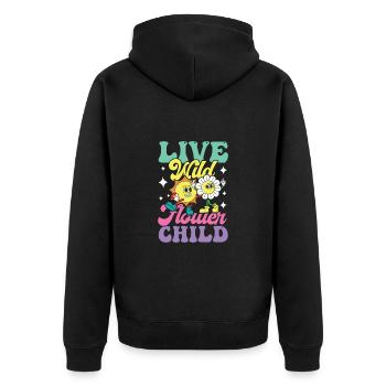 Live Wild Flower Child für einen Hippie - Unisex Premium Bio Zip Hoodie - Schwarz - Hinten - Nico (187cm)