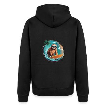Surfer Faultier Tropischer Strand Welle Surfen - Unisex Premium Bio Zip Hoodie - Schwarz - Hinten - Nico (187cm)