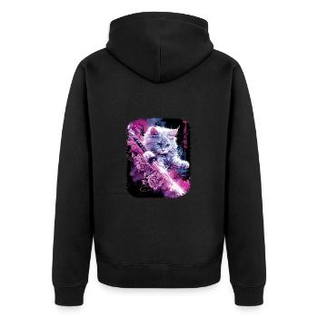 Japanische Katze Samurai Style für Katzen Fans - Unisex Premium Bio Zip Hoodie - Schwarz - Hinten - Nico (187cm)
