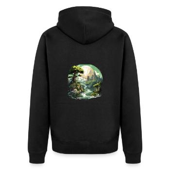 Von der Natur inspirierte landschaftliche Kunst - Unisex Premium Bio Zip Hoodie - Schwarz - Hinten - Nico (187cm)