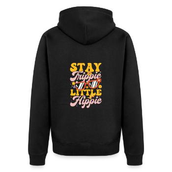Stay Trippie Little Hippie für einen Hippie - Unisex Premium Bio Zip Hoodie - Schwarz - Hinten - Nico (187cm)