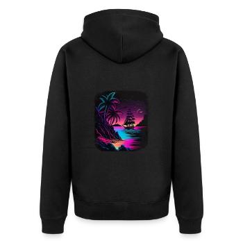 Sonnenuntergang Segelboot Tropischer Strand für - Unisex Premium Bio Zip Hoodie - Schwarz - Hinten - Nico (187cm)