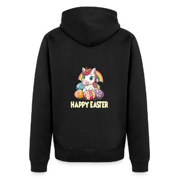 Einhorn Ostern für Kinder Regenbogen und Eier für - Unisex Premium Bio Zip Hoodie - Schwarz - Hinten - Nico (187cm)