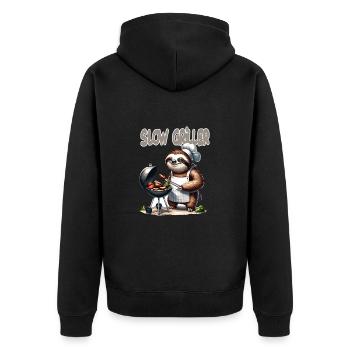 Lustiges BBQ-Faultier Slow Griller Koch - Unisex Premium Bio Zip Hoodie - Schwarz - Hinten - Nico (187cm)