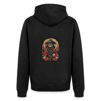 Japanische Katze Samurai Style für Katzen Fans - Unisex Premium Bio Zip Hoodie - Schwarz - Hinten - Nico (187cm)