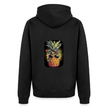 Lustige Ananas mit Sonnenbrille Frucht Tropisch - Unisex Premium Bio Zip Hoodie - Schwarz - Hinten - Nico (187cm)