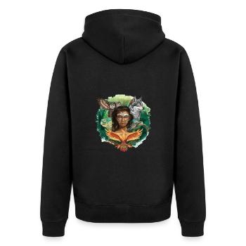 Wildlife Stamm Wolf Eule Schildkröte Frau für - Unisex Premium Bio Zip Hoodie - Schwarz - Hinten - Nico (187cm)