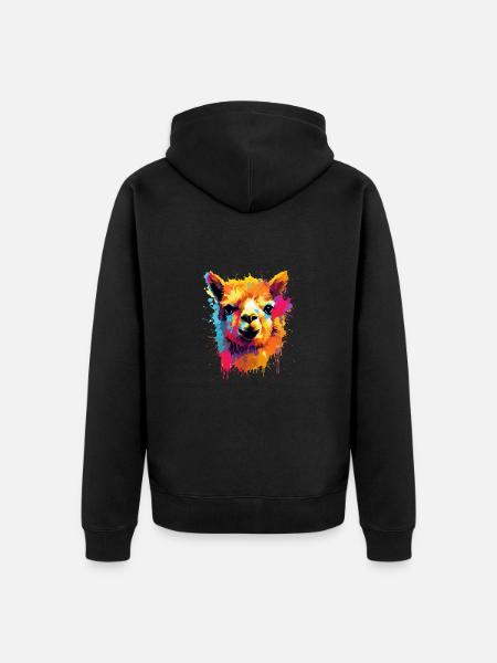Alpaka Lama für Alpakaliebhaber - Unisex Premium Bio Zip Hoodie - Schwarz