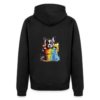 Französische Bulldogge Niedlicher Hund Farbeimer - Unisex Premium Bio Zip Hoodie - Schwarz - Hinten - Nico (187cm)