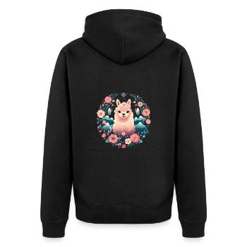 Alpaka Lama Blumen für Alpakaliebhaber - Unisex Premium Bio Zip Hoodie - Schwarz - Hinten - Nico (187cm)