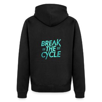 Inspirierend Motivierend Break The Cycle - Unisex Premium Bio Zip Hoodie - Schwarz - Hinten - Nico (187cm)