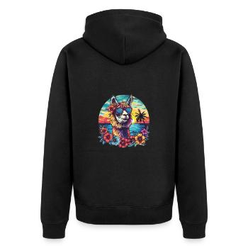 Alpaka Lama Blumen Sonnenbrille Sonnenuntergang - Unisex Premium Bio Zip Hoodie - Schwarz - Hinten - Nico (187cm)