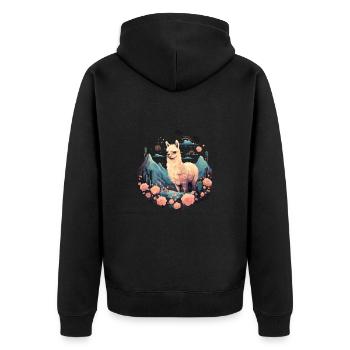 Alpaka Lama Blumen für Alpakaliebhaber - Unisex Premium Bio Zip Hoodie - Schwarz - Hinten - Nico (187cm)