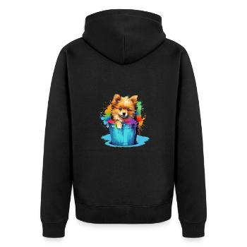 Zwergspitz Niedlicher Pomeranian Hund Farbeimer - Unisex Premium Bio Zip Hoodie - Schwarz - Hinten - Nico (187cm)