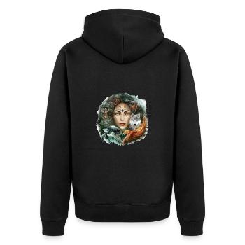 Wildlife Stamm Wolf Eule Schildkröte Frau für - Unisex Premium Bio Zip Hoodie - Schwarz - Hinten - Nico (187cm)