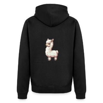 Alpaka Lama für Alpakaliebhaber - Unisex Premium Bio Zip Hoodie - Schwarz - Hinten - Nico (187cm)
