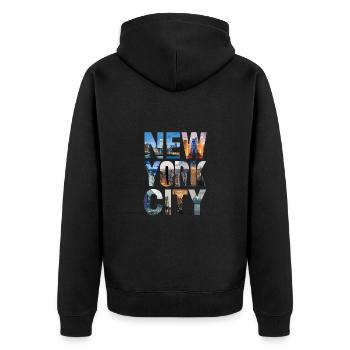 New York City Skyline - Unisex Premium Bio Zip Hoodie - Schwarz - Hinten - Nico (187cm)