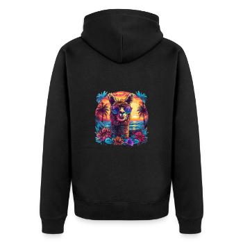 Alpaka Lama Blumen für Alpakaliebhaber - Unisex Premium Bio Zip Hoodie - Schwarz - Hinten - Nico (187cm)