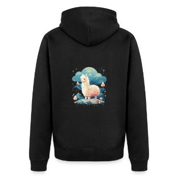 Alpaka Lama Blumen für Alpakaliebhaber - Unisex Premium Bio Zip Hoodie - Schwarz - Hinten - Nico (187cm)