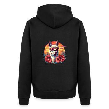 Alpaka Lama Blumen für Alpakaliebhaber - Unisex Premium Bio Zip Hoodie - Schwarz - Hinten - Nico (187cm)