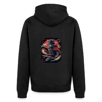 Japanische Katze Samurai Style für Katzen Fans - Unisex Premium Bio Zip Hoodie - Schwarz - Hinten - Nico (187cm)