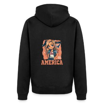 Patriotisches Amerikanisches Mädchen USA für - Unisex Premium Bio Zip Hoodie - Schwarz - Hinten - Nico (187cm)